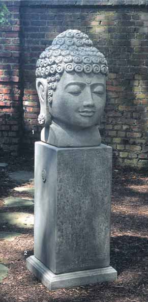 Cast Stone Bust of Buddha on Pedestal