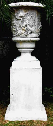 cast stone urn on pedestal