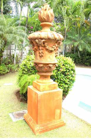 cast stone urn on pedestal